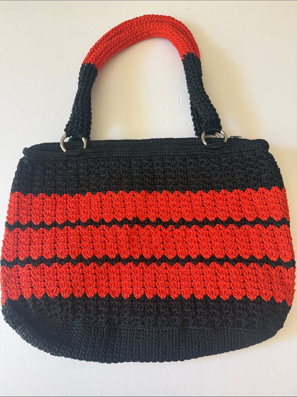 Handcrafted Black and Orange Crochet Tote Bag